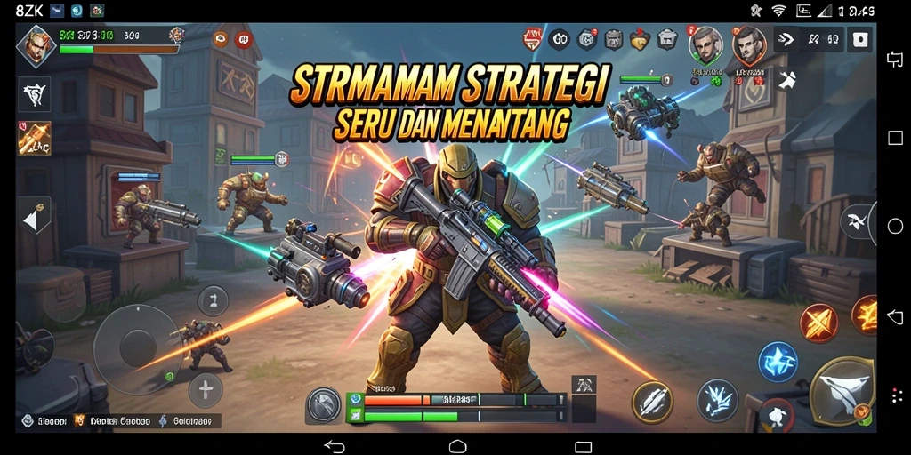 Screenshot gameplay seru dari 8ZK yang menunjukkan strategi pertempuran.