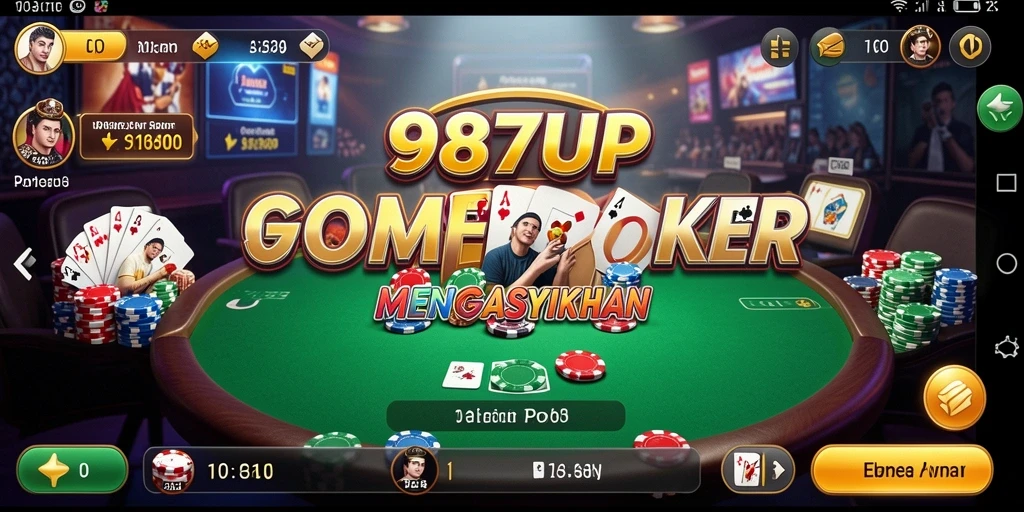Screenshot utama 987UP menampilkan gameplay Poker yang seru.
