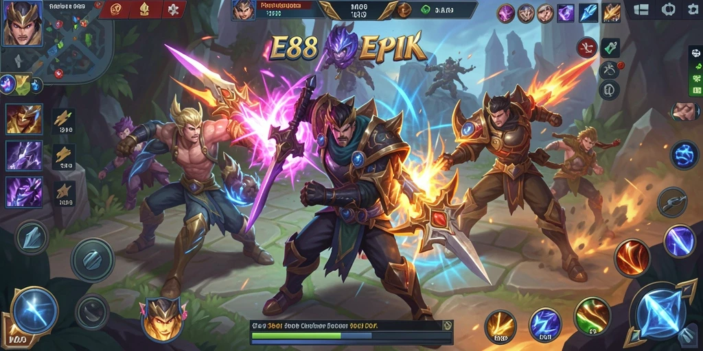 Screenshot gameplay E88 yang menunjukkan aksi pertempuran di arena MOBA.