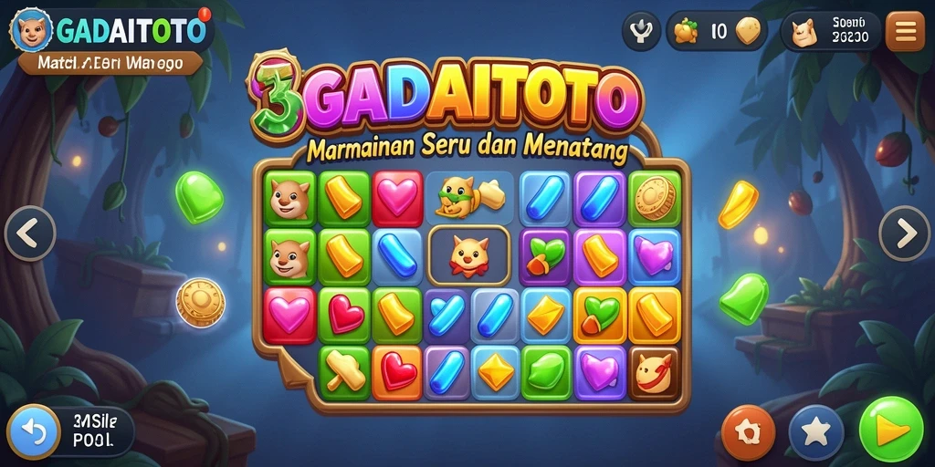 Tangkapan layar GADAITOTO menampilkan gameplay Match-3 yang seru.