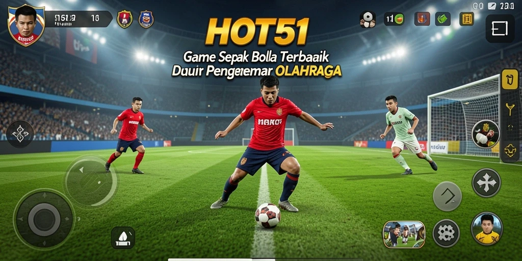 Tampilan gameplay HOT51 dengan aksi sepak bola yang menegangkan.