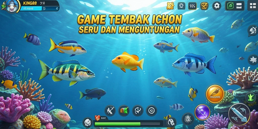 Tampilan gameplay KING88 dengan aksi menembak ikan yang mendebarkan.