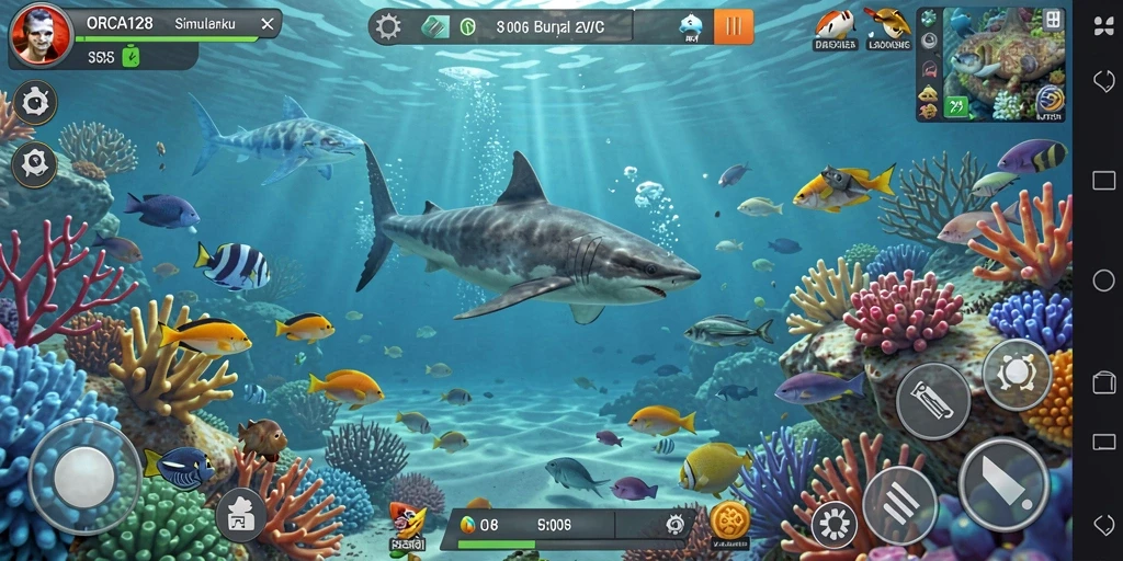 Tampilan gameplay ORCA128 yang menakjubkan di dunia laut.