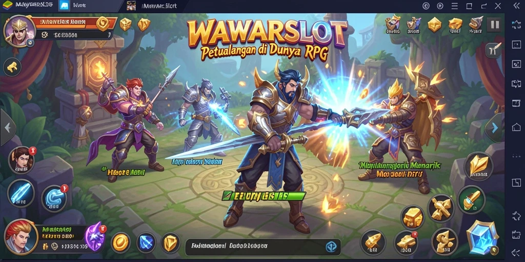 Tampilan screenshot utama WAWARSLOT dengan karakter utama dan lingkungan RPG yang memukau.