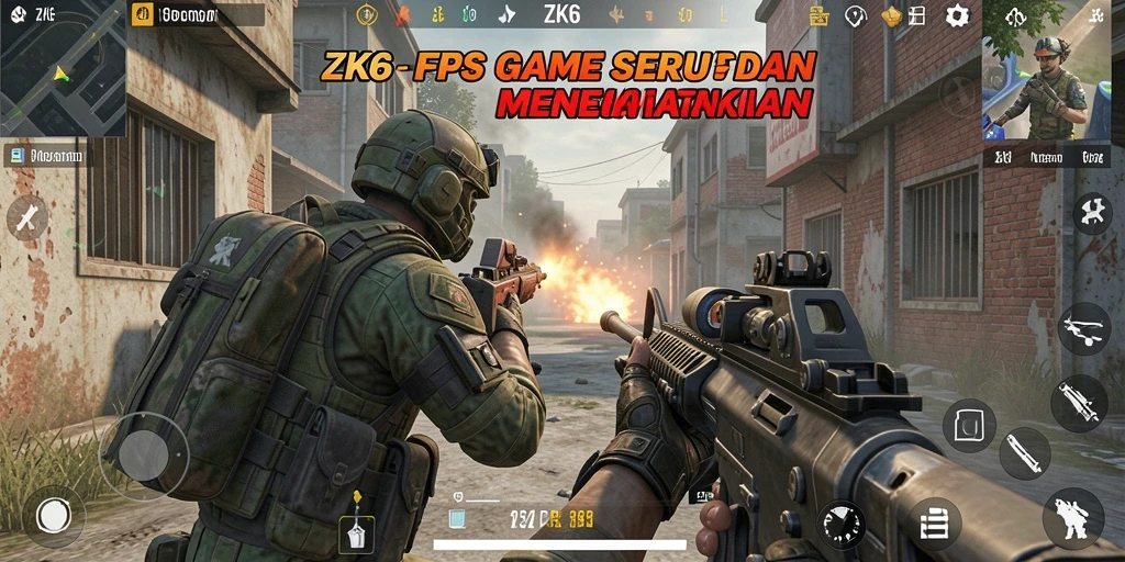 Tangkapan layar utama ZK6 menampilkan aksi FPS yang mendebarkan.